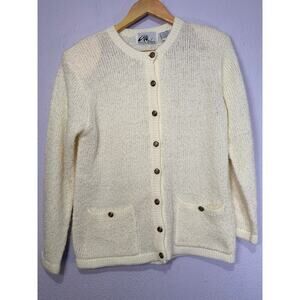 Vintage Willi of California Cardigan Ivory Knit Cottagecore M Preppy Classic